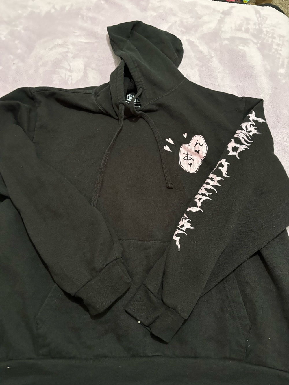 Black Graphic Hoodie with Pink Heart Logo